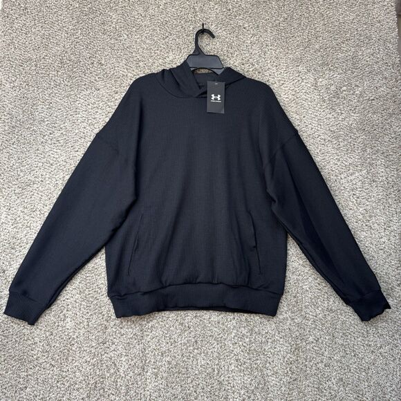 Under Armour Journey Rib Hoodie Men Medium Anthracite Black Stretch Pullover New - Picture 1 of 14
